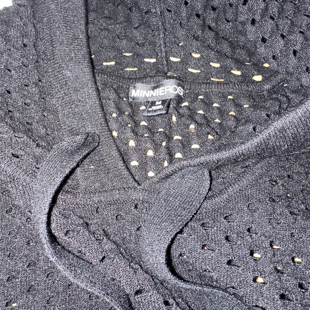 minnie rose black crochet hooded cotton blend sweater